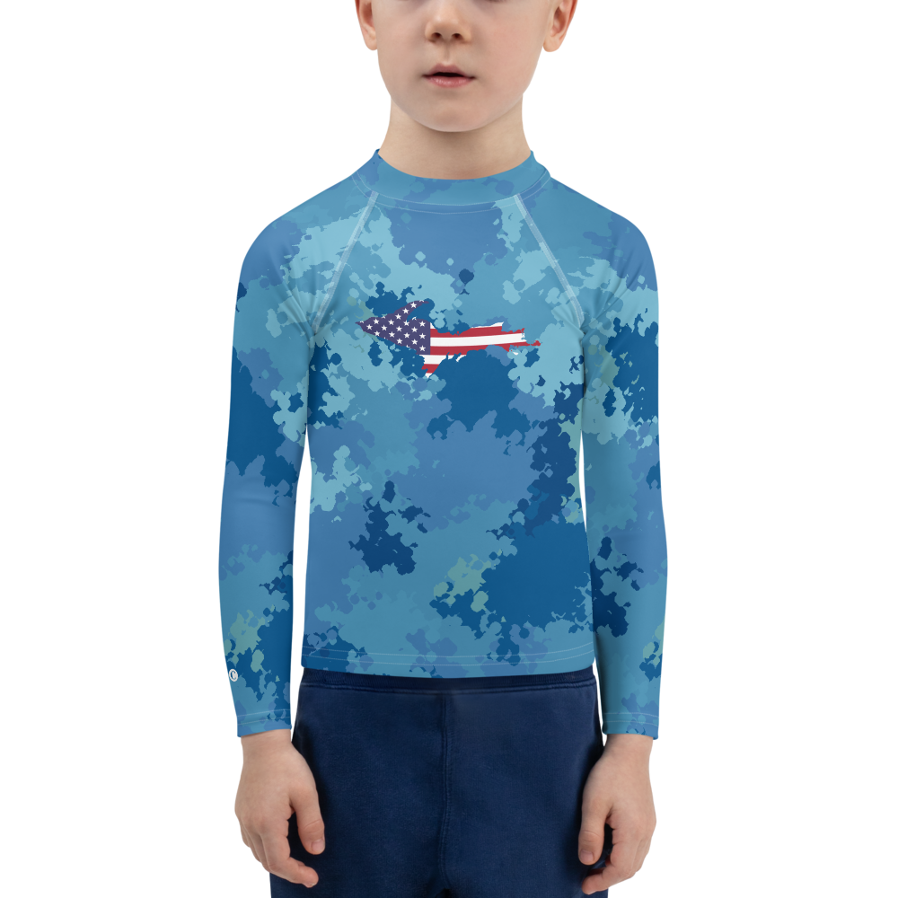 Michigan Upper Peninsula Rash Guard (w/ UP USA Flag) | Toddler - Great Lakes Camo