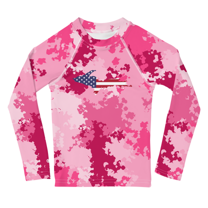 Michigan Upper Peninsula Rash Guard (w/ UP USA Flag) | Toddler - Pink Camo