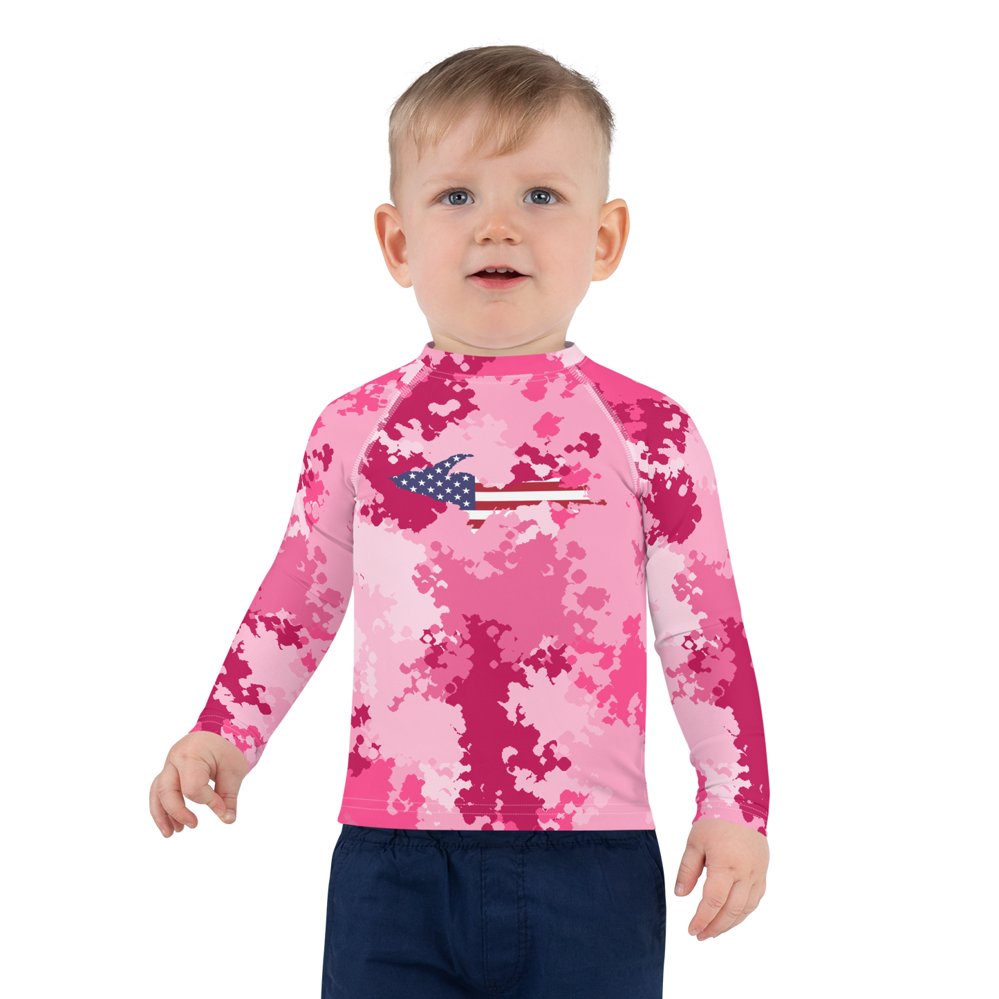 Michigan Upper Peninsula Rash Guard (w/ UP USA Flag) | Toddler - Pink Camo