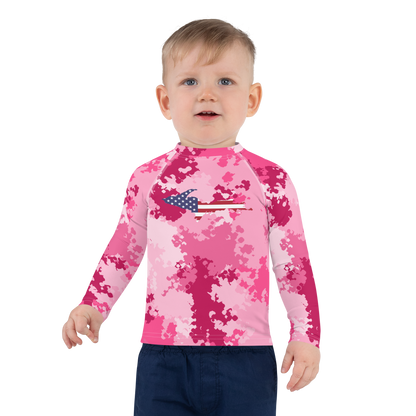 Michigan Upper Peninsula Rash Guard (w/ UP USA Flag) | Toddler - Pink Camo
