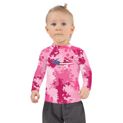 Michigan Upper Peninsula Rash Guard (w/ UP USA Flag) | Toddler - Pink Camo