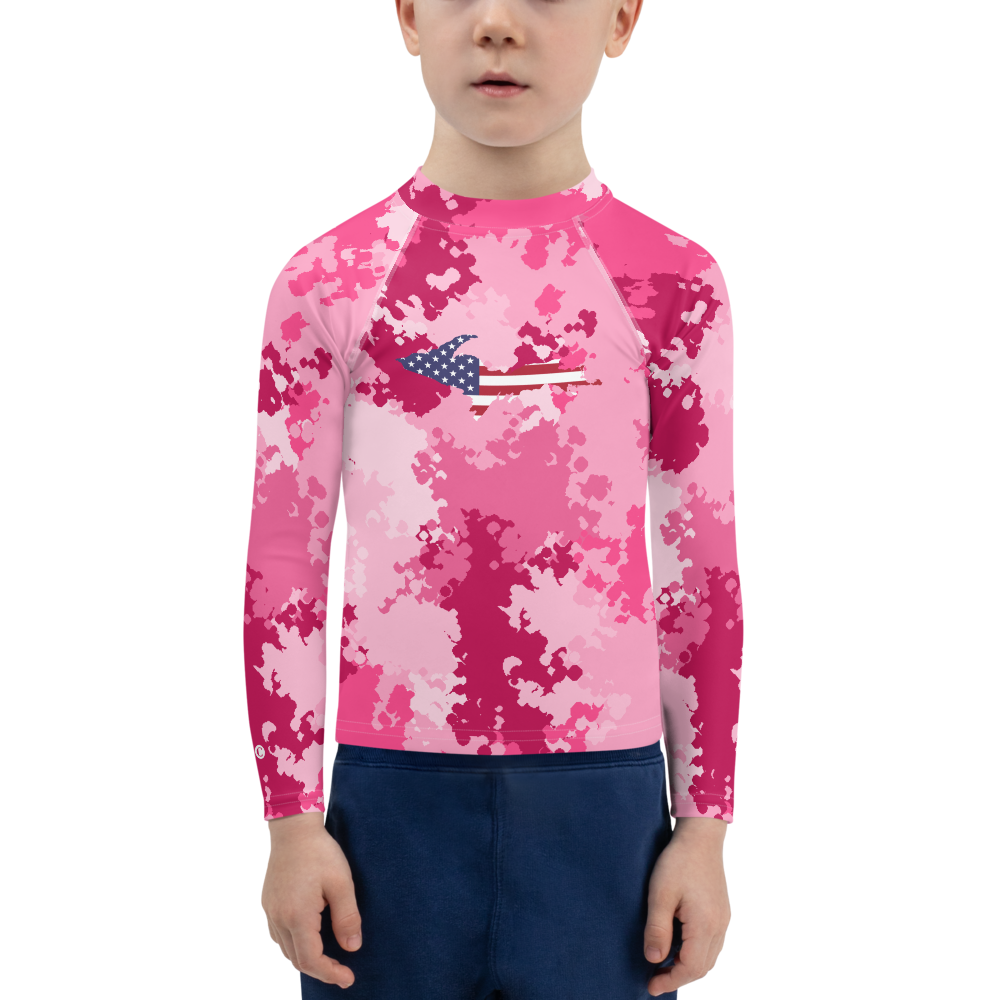 Michigan Upper Peninsula Rash Guard (w/ UP USA Flag) | Toddler - Pink Camo