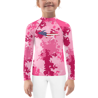 Michigan Upper Peninsula Rash Guard (w/ UP USA Flag) | Toddler - Pink Camo