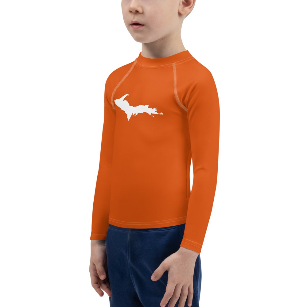 Michigan Upper Peninsula Rash Guard (w/ UP Outline) | Toddler - Maple Leaf Orange