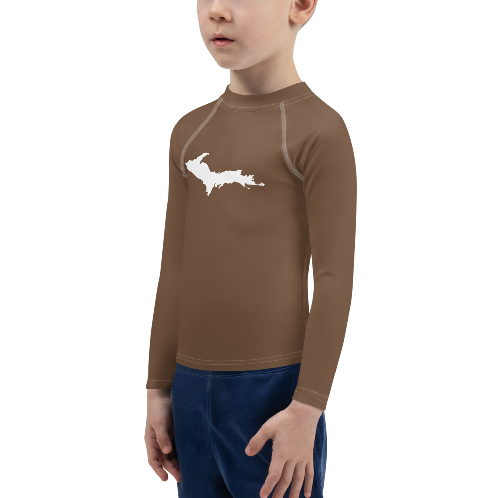 Michigan Upper Peninsula Rash Guard (w/ UP Outline) | Toddler - Coffee Color