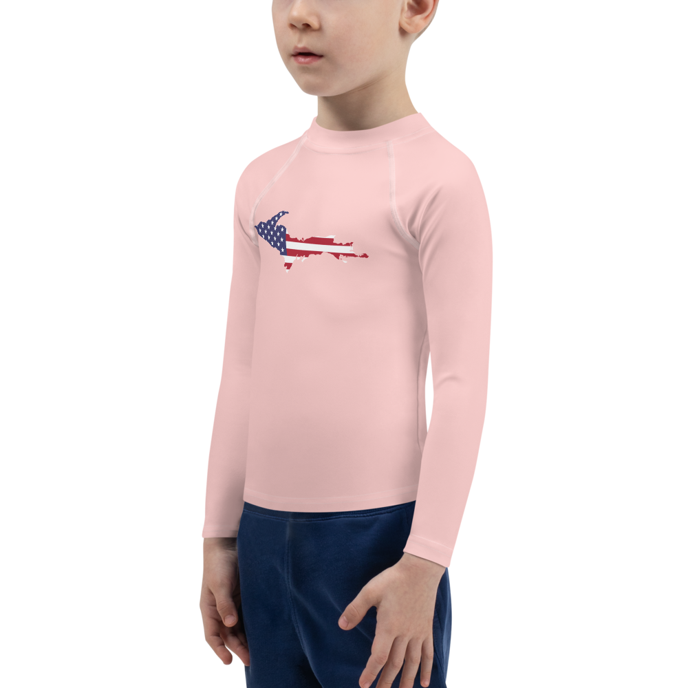 Michigan Upper Peninsula Rash Guard (w/ UP USA Flag) | Toddler - Cosmos Pink