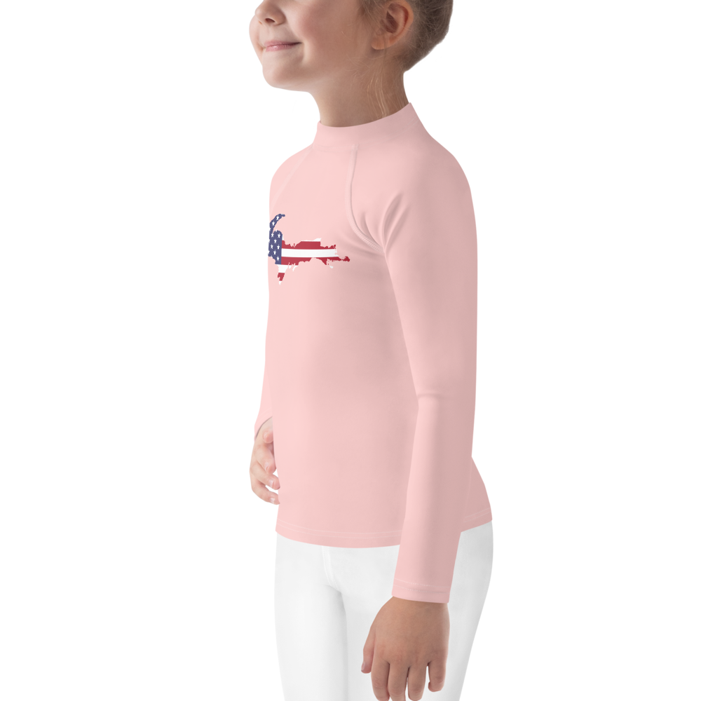 Michigan Upper Peninsula Rash Guard (w/ UP USA Flag) | Toddler - Cosmos Pink