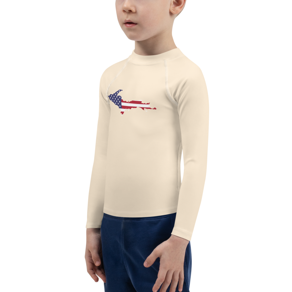 Michigan Upper Peninsula Rash Guard (w/ UP USA Flag) | Toddler - Champagne White