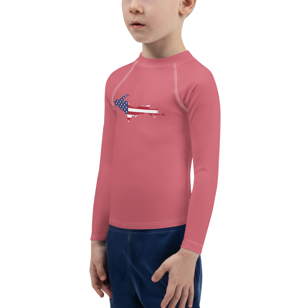 Michigan Upper Peninsula Rash Guard (w/ UP USA Flag) | Toddler - Watermelon Pink