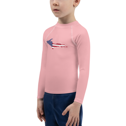 Michigan Upper Peninsula Rash Guard (w/ UP USA Flag) | Toddler - Strawberry Pink