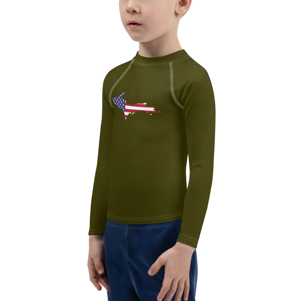 Michigan Upper Peninsula Rash Guard (w/ UP USA Flag) | Toddler - Military Green