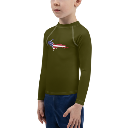 Michigan Upper Peninsula Rash Guard (w/ UP USA Flag) | Toddler - Military Green