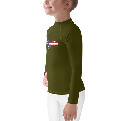 Michigan Upper Peninsula Rash Guard (w/ UP USA Flag) | Toddler - Military Green