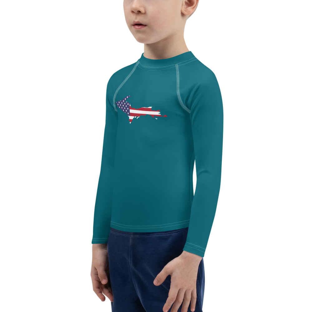 Michigan Upper Peninsula Rash Guard (w/ UP USA Flag) | Toddler - Auburn HIlls Teal