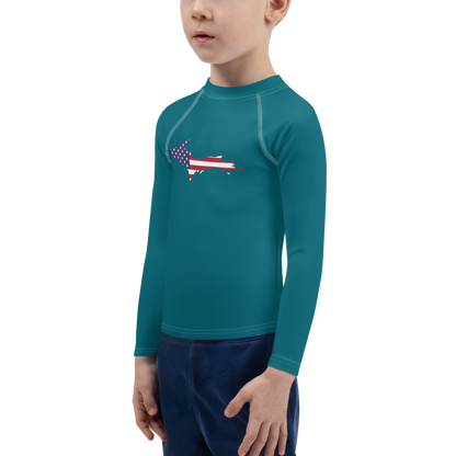 Michigan Upper Peninsula Rash Guard (w/ UP USA Flag) | Toddler - Auburn HIlls Teal