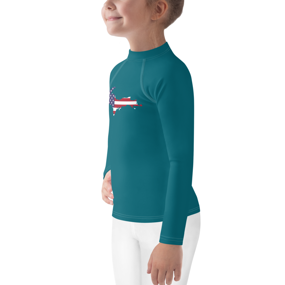 Michigan Upper Peninsula Rash Guard (w/ UP USA Flag) | Toddler - Auburn HIlls Teal