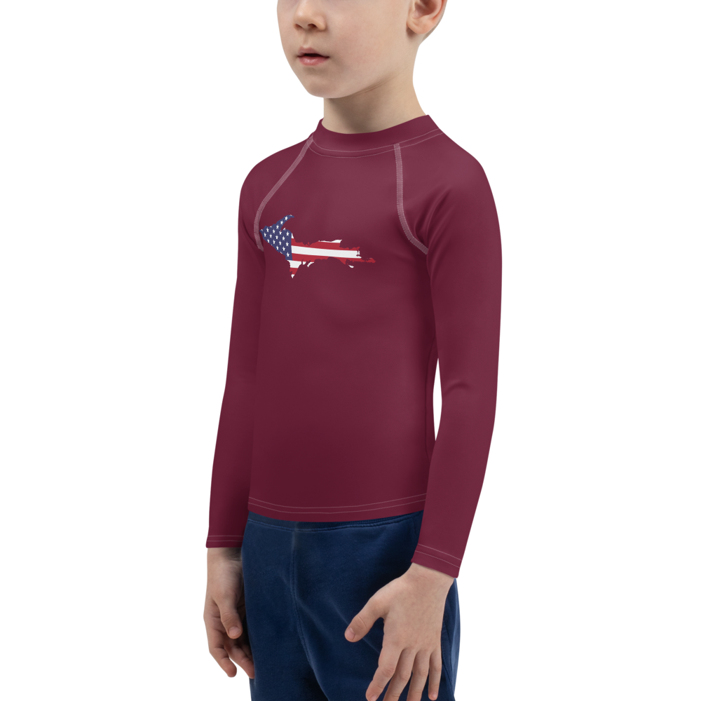 Michigan Upper Peninsula Rash Guard (w/ UP USA Flag) | Toddler - Old Mission Burgundy