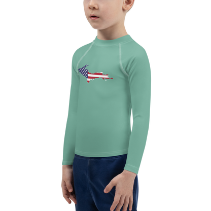 Michigan Upper Peninsula Rash Guard (w/ UP USA Flag) | Toddler - Metallic Mint Green