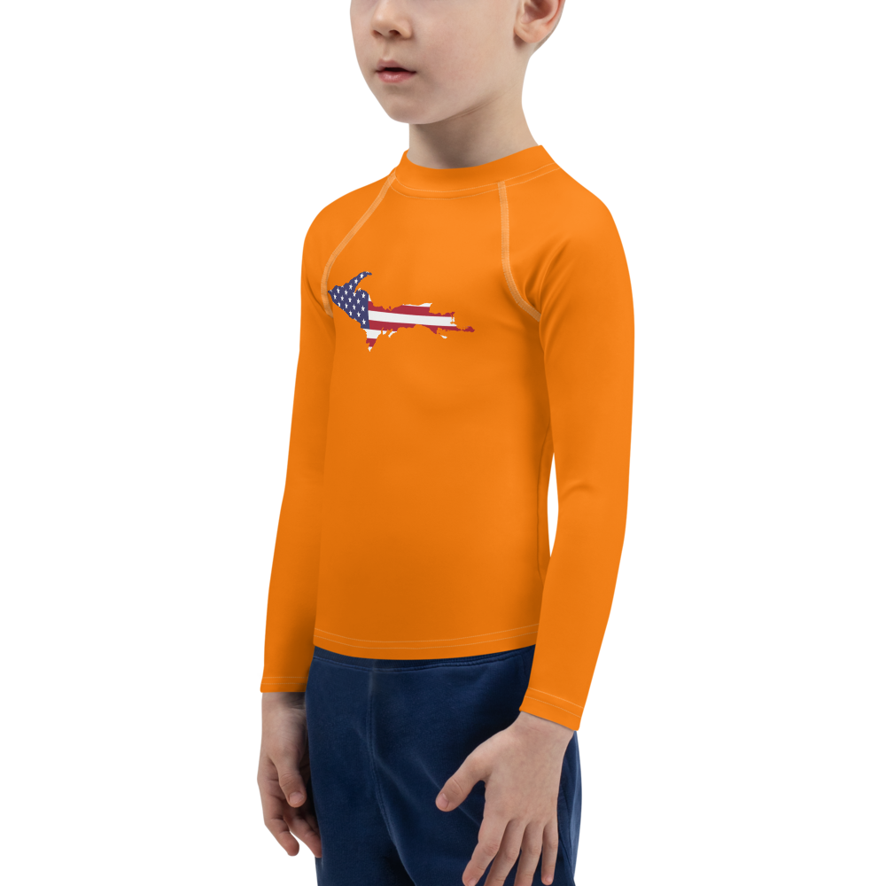 Michigan Upper Peninsula Rash Guard (w/ UP USA Flag) | Toddler - Safety Orange