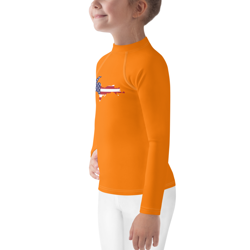 Michigan Upper Peninsula Rash Guard (w/ UP USA Flag) | Toddler - Safety Orange