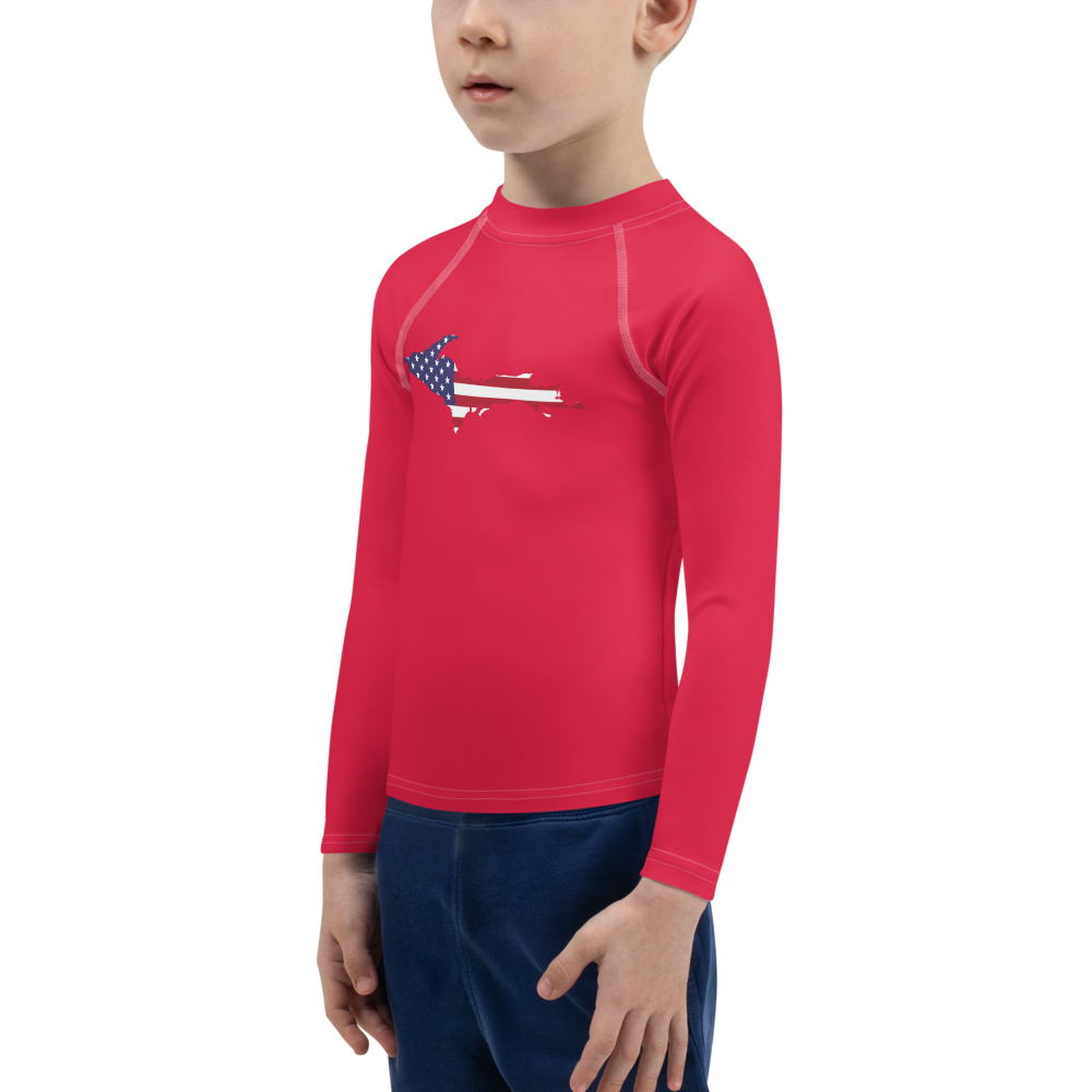 Michigan Upper Peninsula Rash Guard (w/ UP USA Flag) | Toddler - Lighthouse Red