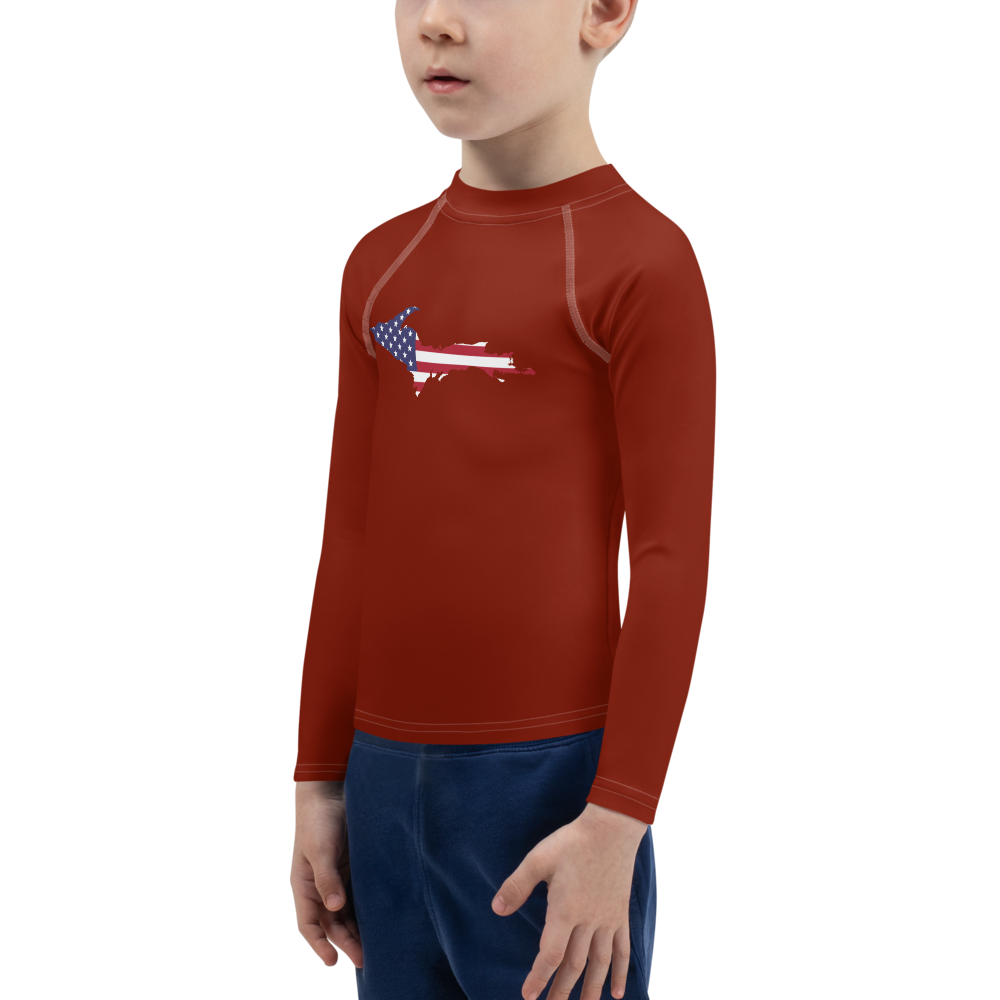 Michigan Upper Peninsula Rash Guard (w/ UP USA Flag) | Toddler - Cherryland Red