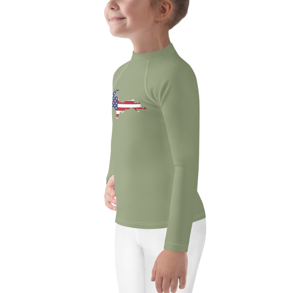 Michigan Upper Peninsula Rash Guard (w/ UP USA Flag) | Toddler - Beachgrass Green