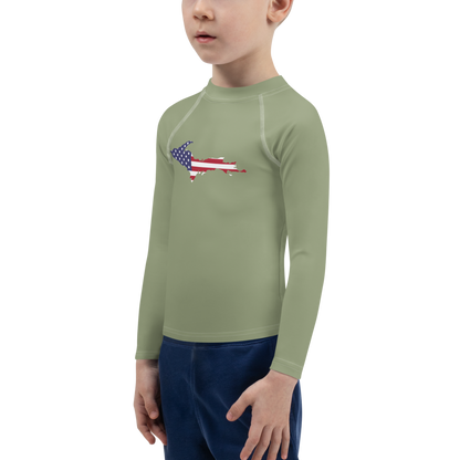 Michigan Upper Peninsula Rash Guard (w/ UP USA Flag) | Toddler - Beachgrass Green