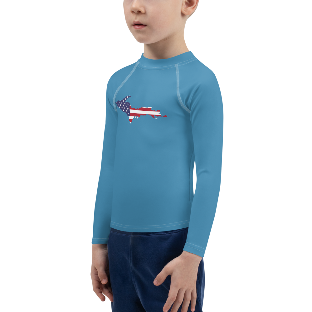 Michigan Upper Peninsula Rash Guard (w/ UP USA Flag) | Toddler - Lake Michigan Blue