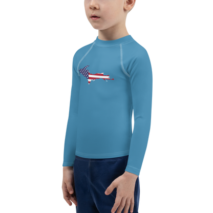 Michigan Upper Peninsula Rash Guard (w/ UP USA Flag) | Toddler - Lake Michigan Blue