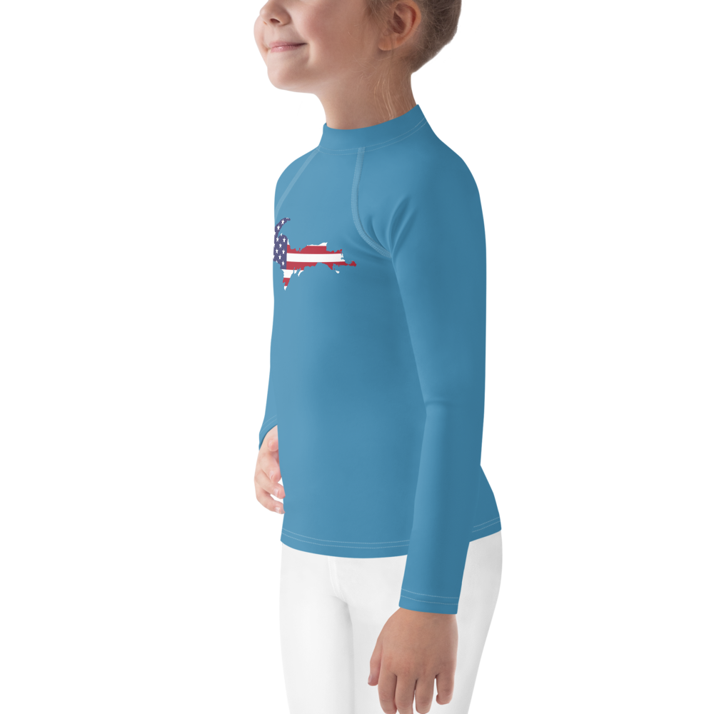 Michigan Upper Peninsula Rash Guard (w/ UP USA Flag) | Toddler - Lake Michigan Blue