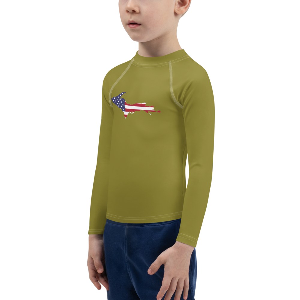 Michigan Upper Peninsula Rash Guard (w/ UP USA Flag) | Toddler - Scrub Gold