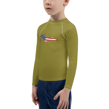 Michigan Upper Peninsula Rash Guard (w/ UP USA Flag) | Toddler - Scrub Gold