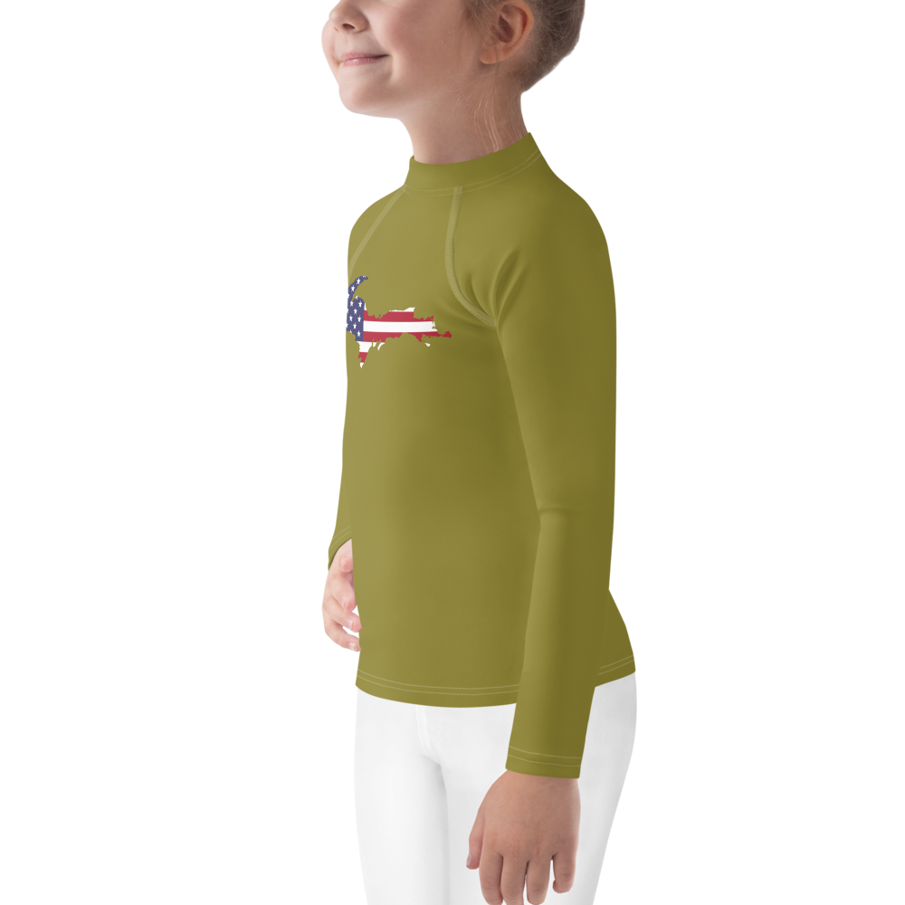 Michigan Upper Peninsula Rash Guard (w/ UP USA Flag) | Toddler - Scrub Gold