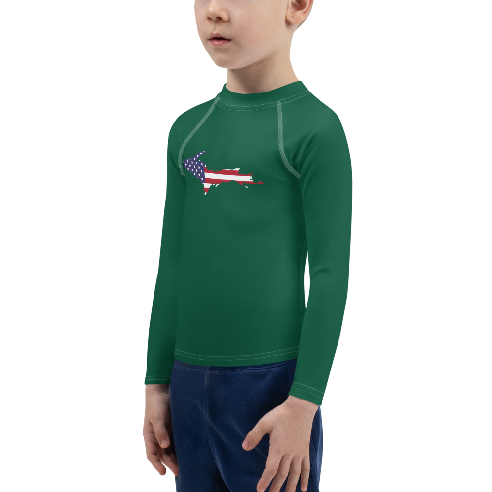 Michigan Upper Peninsula Rash Guard (w/ UP USA Flag) | Toddler - Superior Green