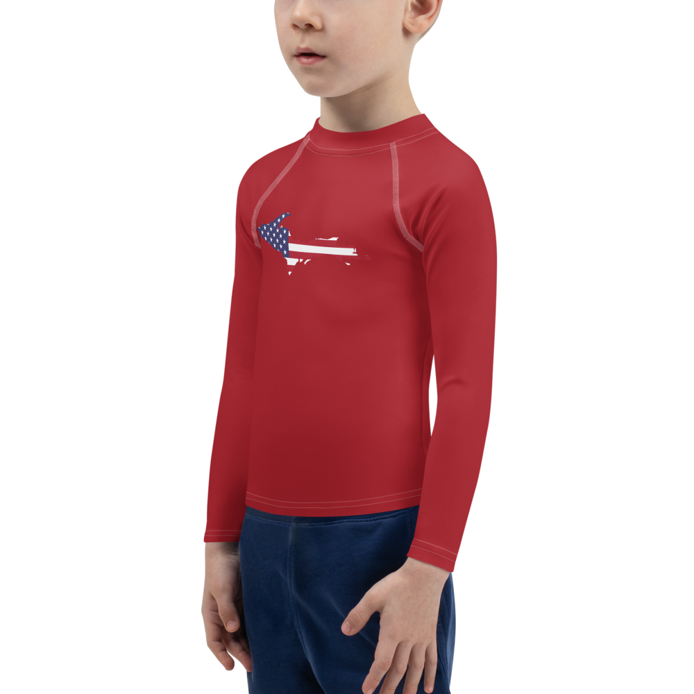 Michigan Upper Peninsula Rash Guard (w/ UP USA Flag) | Toddler - Thimbleberry Red