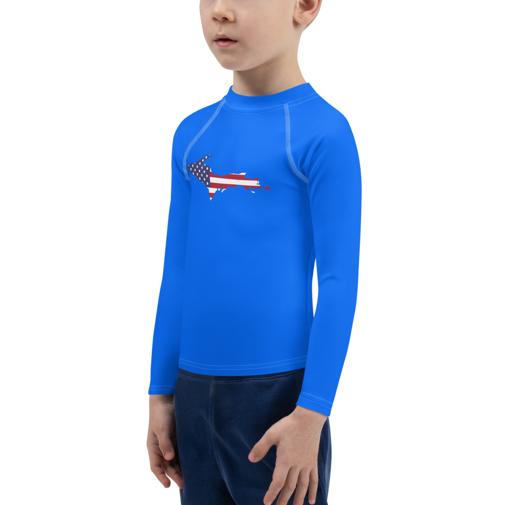 Michigan Upper Peninsula Rash Guard (w/ UP USA Flag) | Toddler - Motor Town Blue