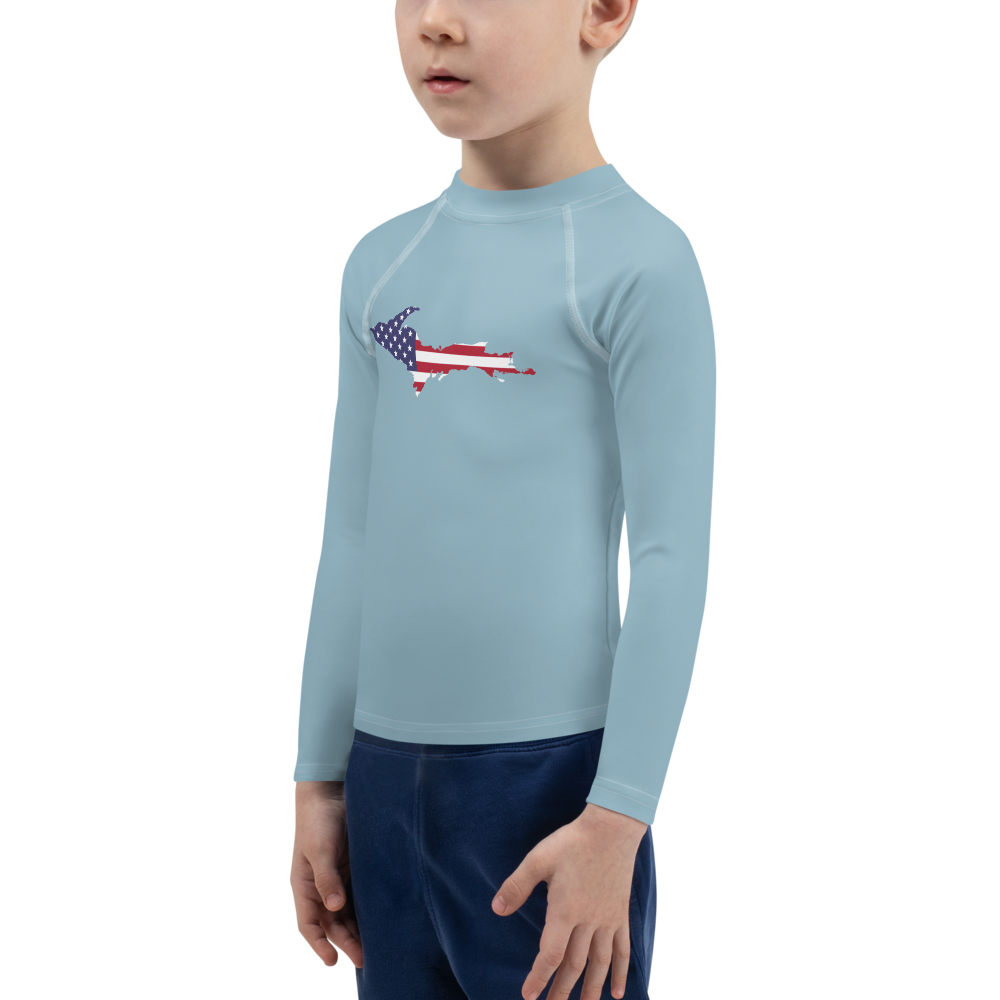 Michigan Upper Peninsula Rash Guard (w/ UP USA Flag) | Toddler - Opal Blue