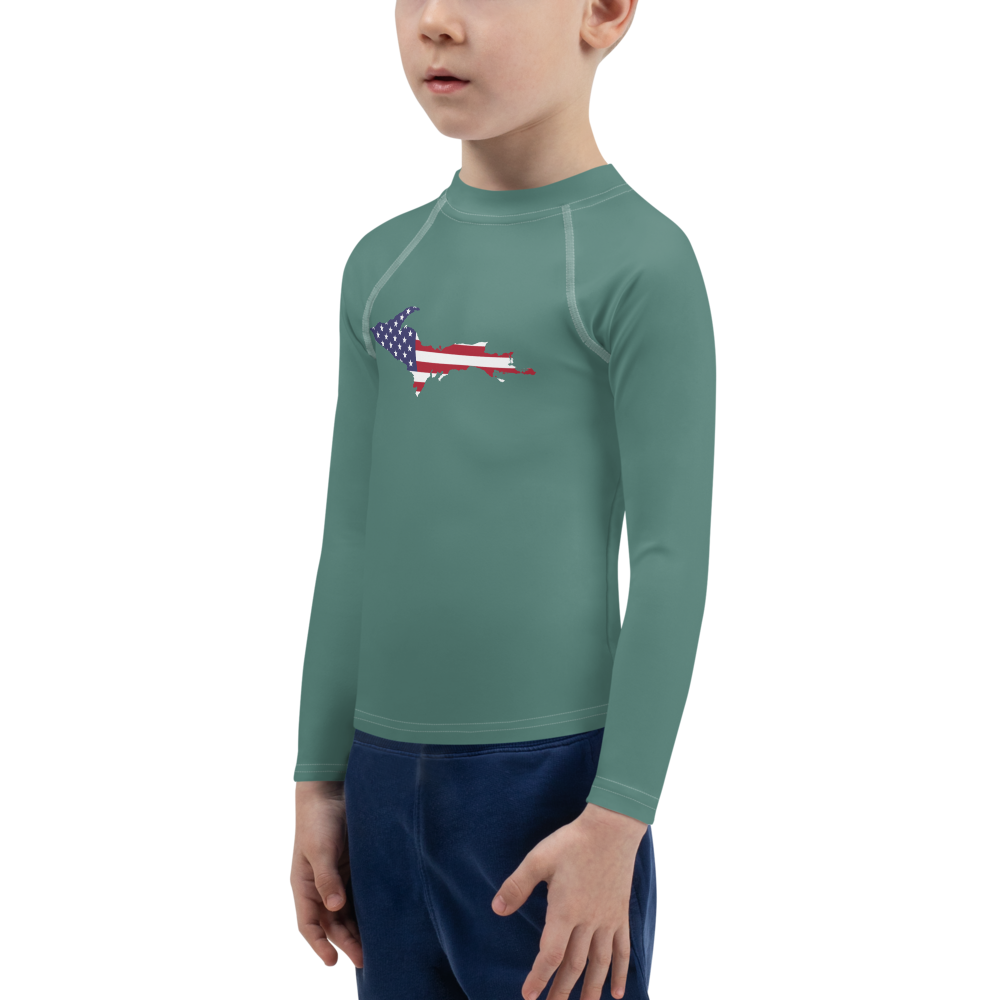 Michigan Upper Peninsula Rash Guard (w/ UP USA Flag) | Toddler - Copper Green