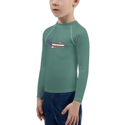 Michigan Upper Peninsula Rash Guard (w/ UP USA Flag) | Toddler - Copper Green