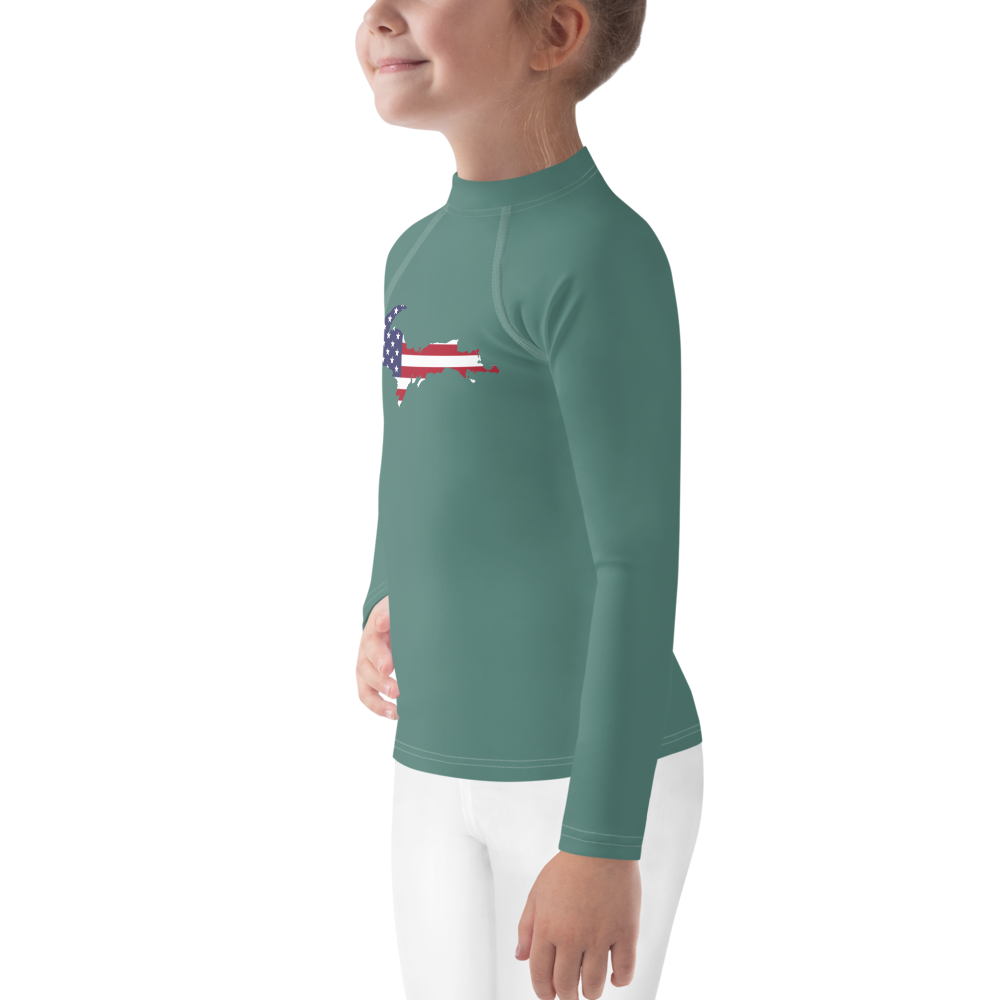 Michigan Upper Peninsula Rash Guard (w/ UP USA Flag) | Toddler - Copper Green