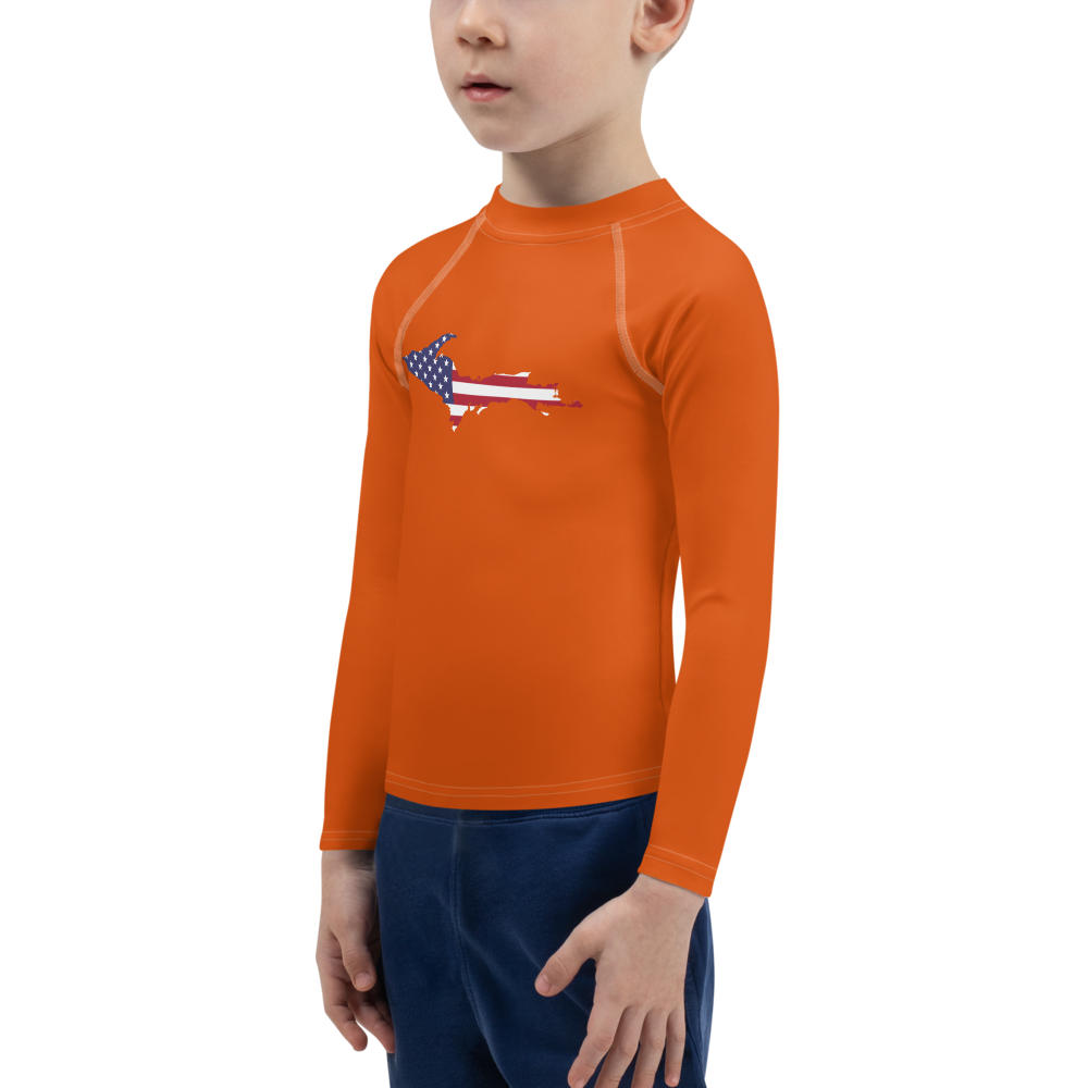 Michigan Upper Peninsula Rash Guard (w/ UP USA Flag) | Toddler - Maple Leaf Orange