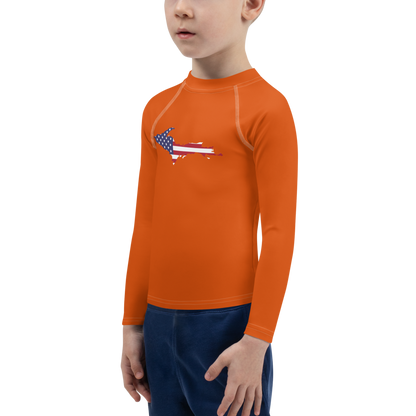 Michigan Upper Peninsula Rash Guard (w/ UP USA Flag) | Toddler - Maple Leaf Orange