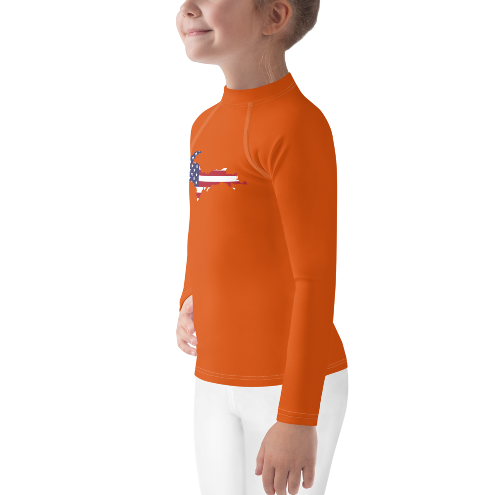 Michigan Upper Peninsula Rash Guard (w/ UP USA Flag) | Toddler - Maple Leaf Orange