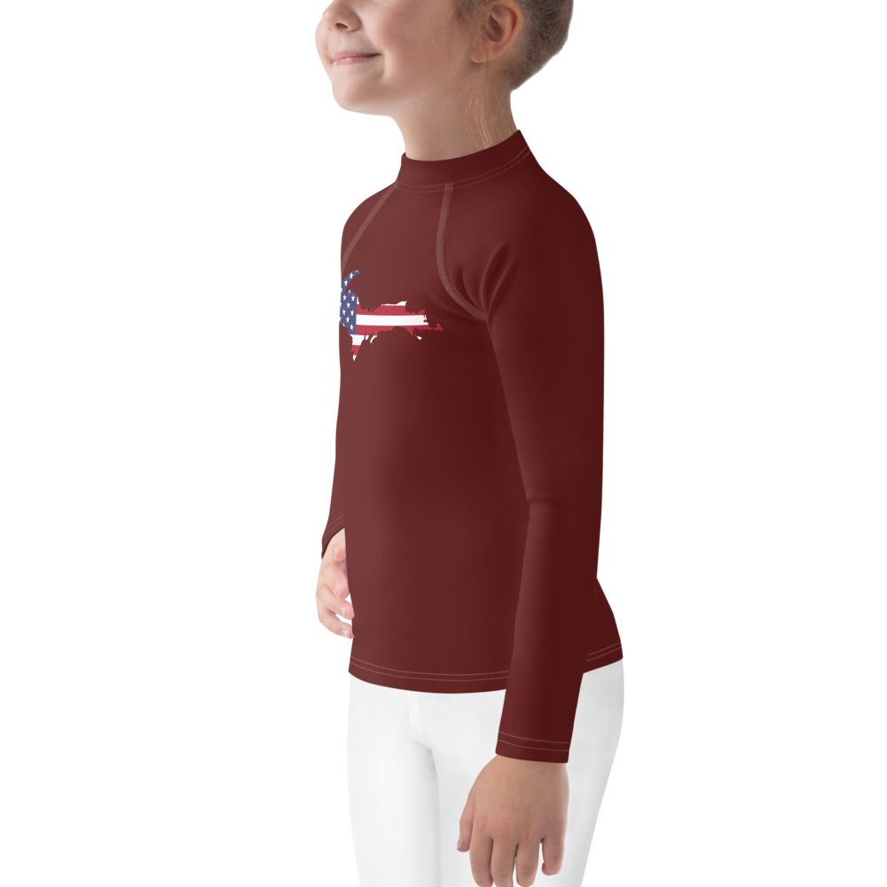 Michigan Upper Peninsula Rash Guard (w/ UP USA Flag) | Toddler - Cherrywood Color