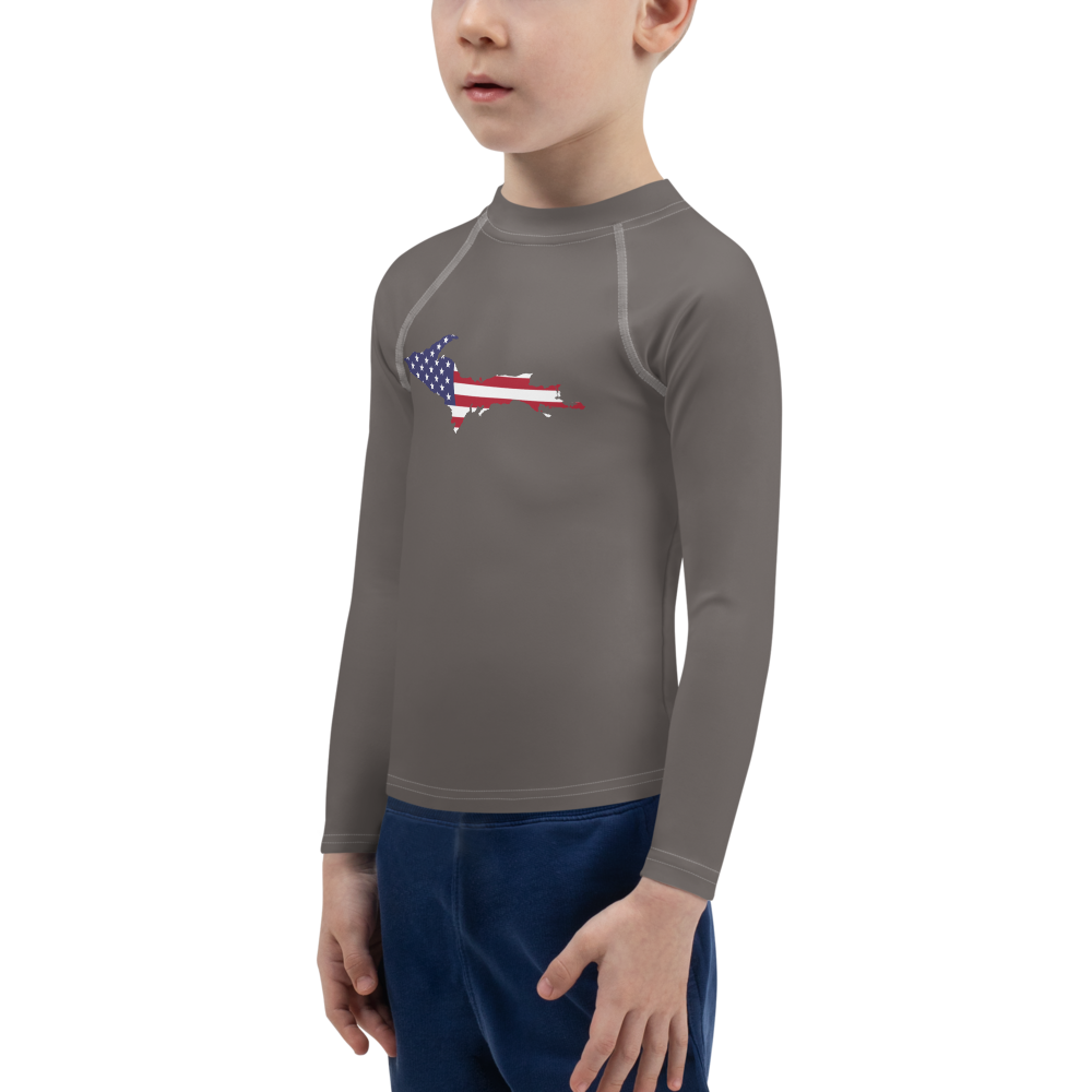 Michigan Upper Peninsula Rash Guard (w/ UP USA Flag) | Toddler - Warren Tank Grey