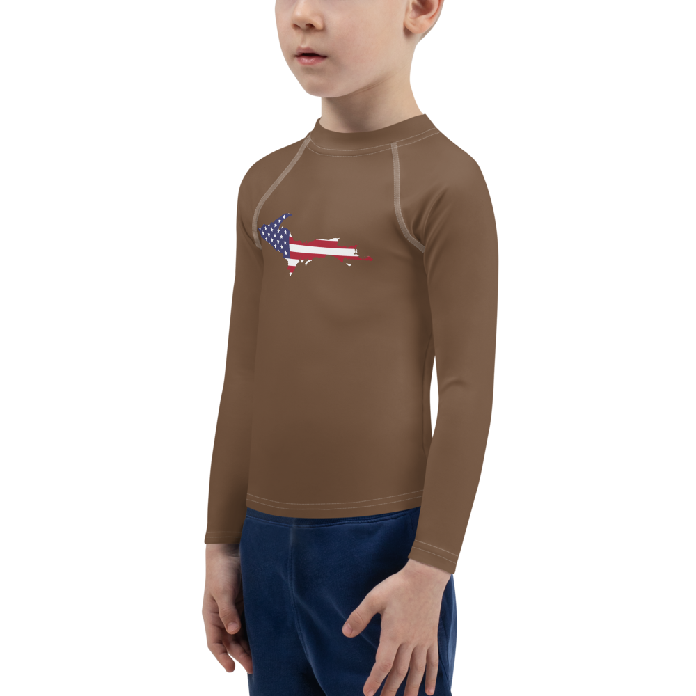 Michigan Upper Peninsula Rash Guard (w/ UP USA Flag) | Toddler - Coffee Color