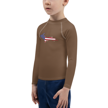 Michigan Upper Peninsula Rash Guard (w/ UP USA Flag) | Toddler - Coffee Color