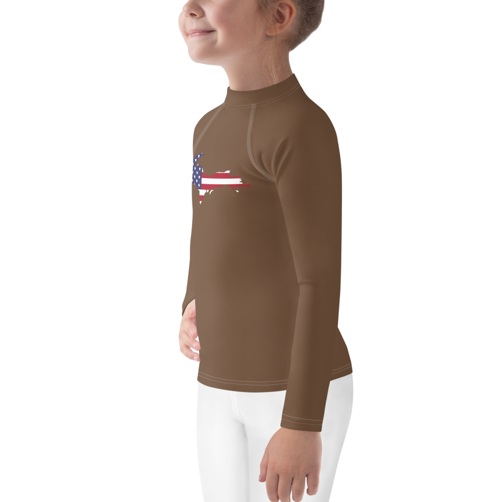 Michigan Upper Peninsula Rash Guard (w/ UP USA Flag) | Toddler - Coffee Color