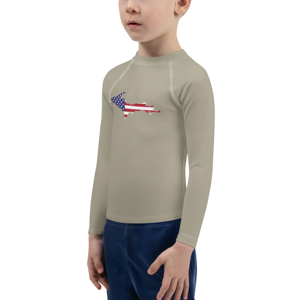 Michigan Upper Peninsula Rash Guard (w/ UP USA Flag) | Toddler - Petoskey Stone Beige